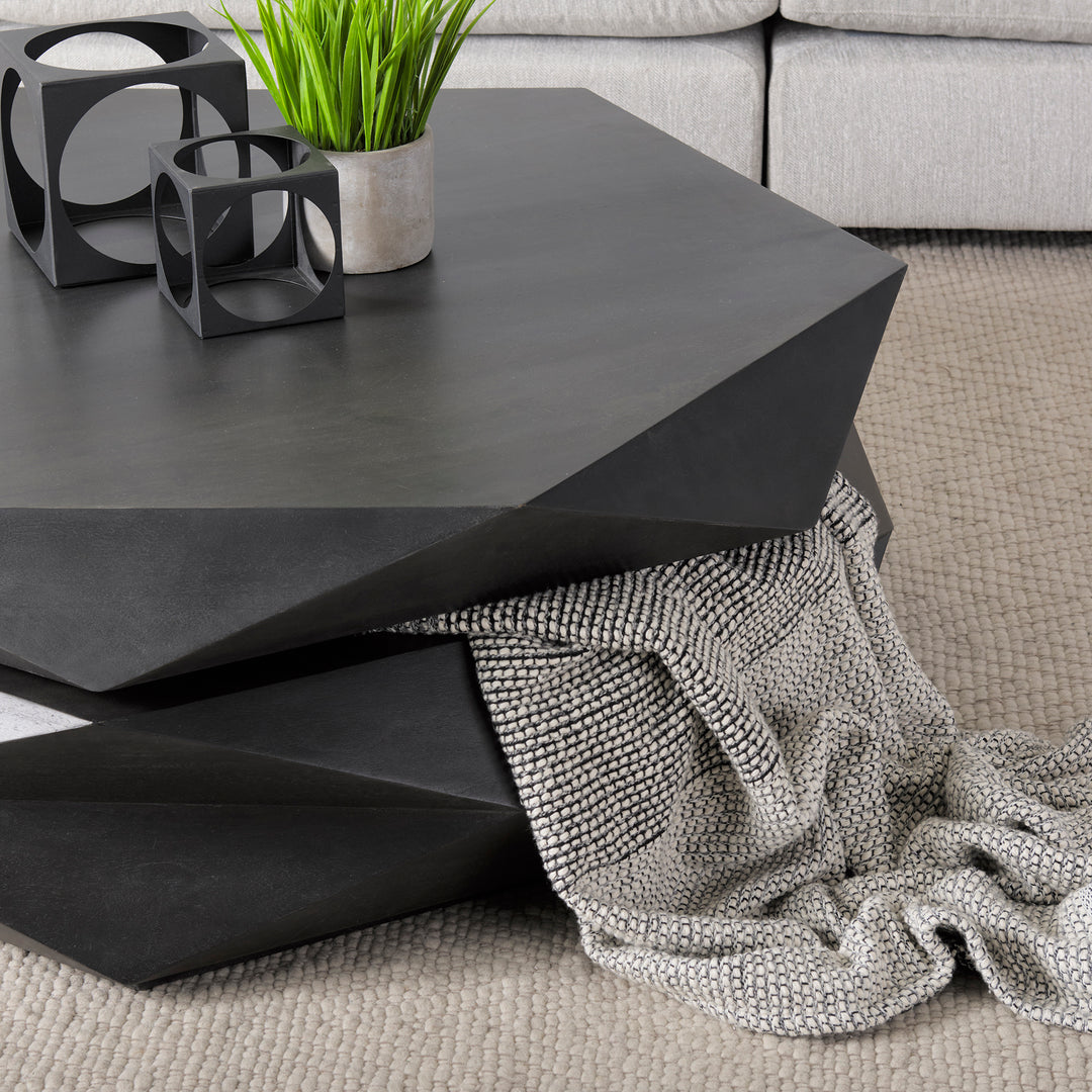 Arreto Black Solid Wood Hexagonal Storage Coffee Table Living Room Mercana