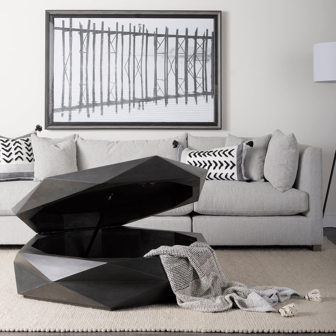 Arreto Black Solid Wood Hexagonal Storage Coffee Table Living Room Mercana