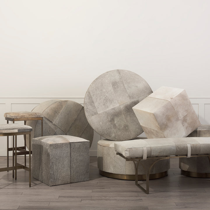Zahavi I 20" Grey-toned hair-on-hide ottoman Living Room Mercana