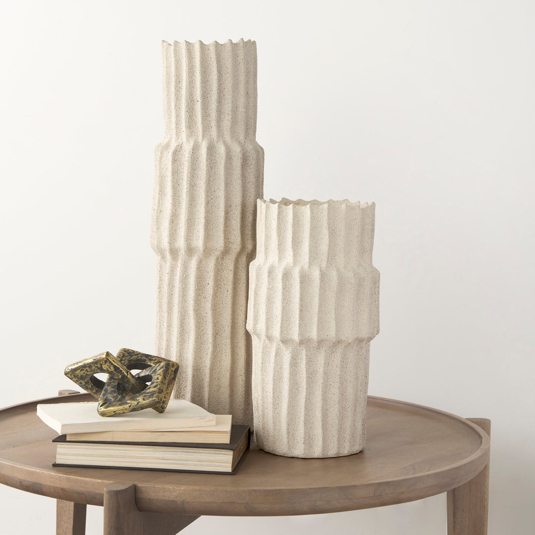 Cardon 14.4H Cream Ceramic Vase Decor Mercana