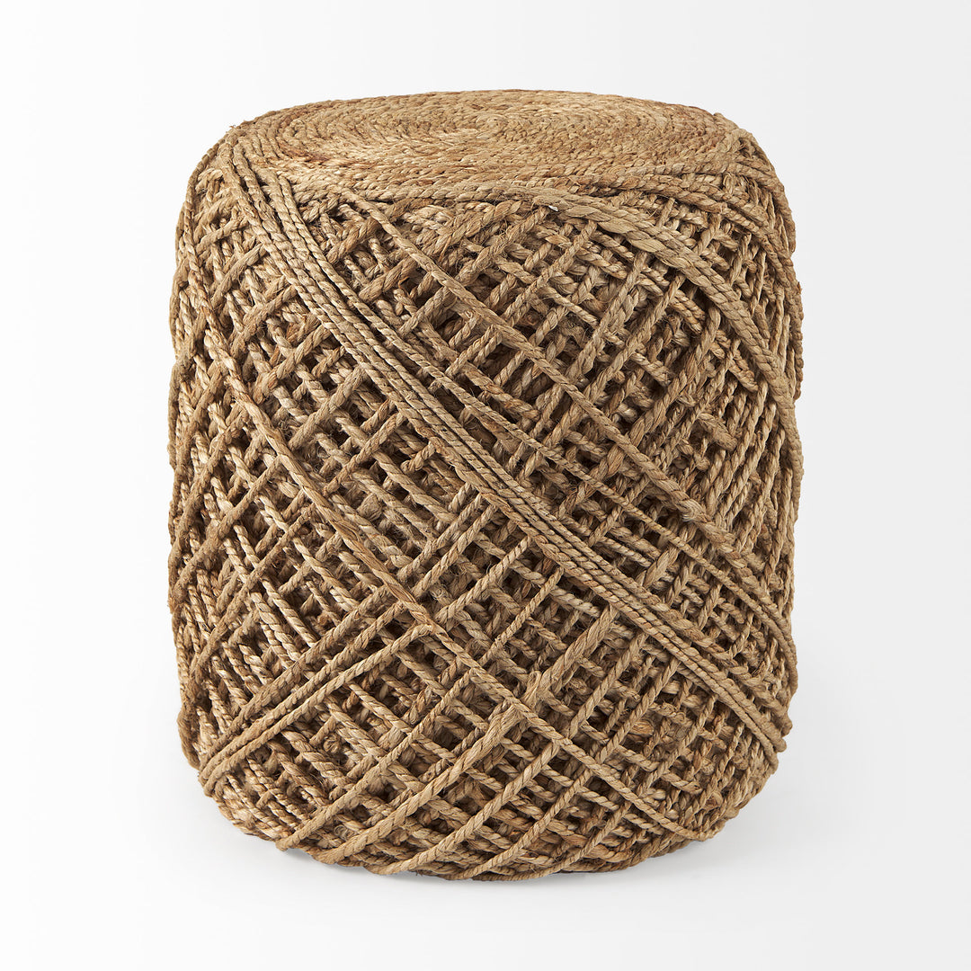 Allium Brown Handwoven Wool Cylindrical Pouf Living Room Mercana