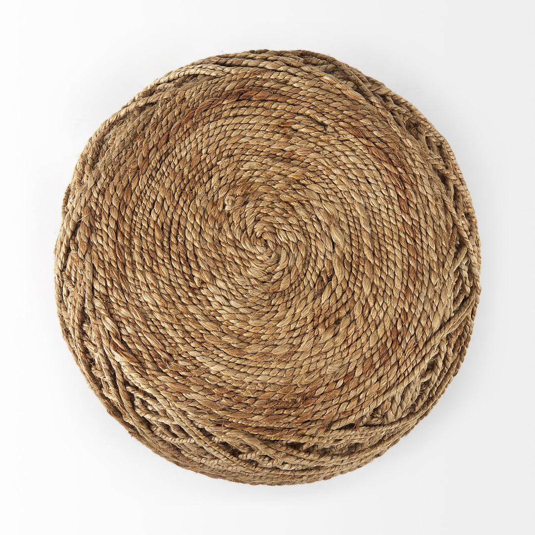 Allium Brown Handwoven Wool Cylindrical Pouf Living Room Mercana