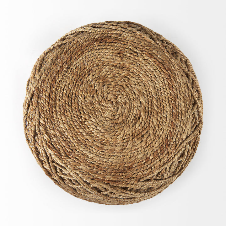 Allium Brown Handwoven Wool Cylindrical Pouf Living Room Mercana