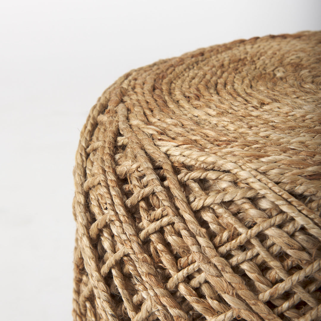 Allium Brown Handwoven Wool Cylindrical Pouf Living Room Mercana