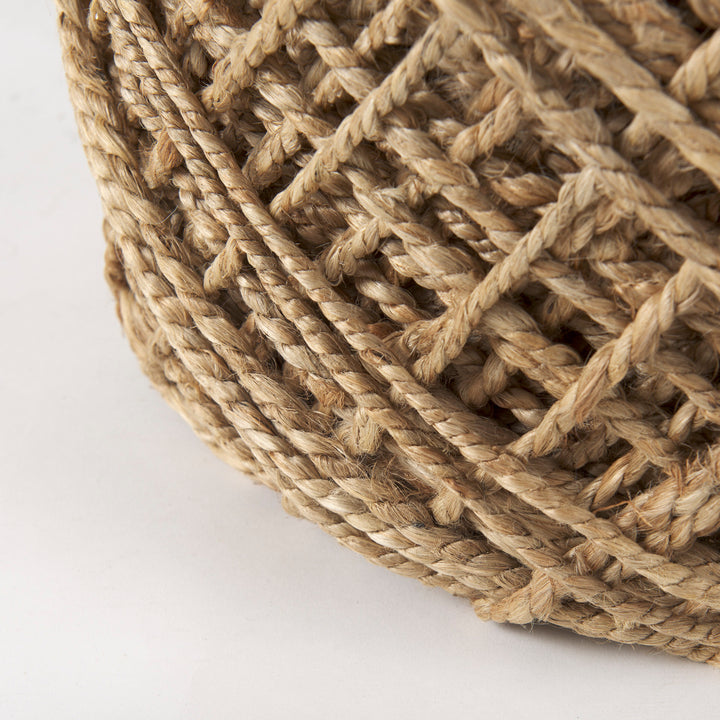Allium Brown Handwoven Wool Cylindrical Pouf Living Room Mercana