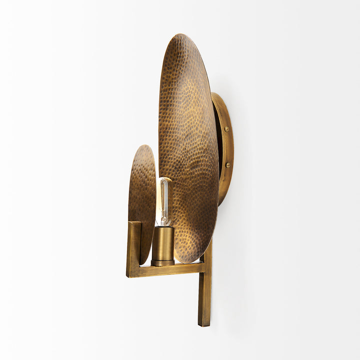 Clarence Metal Hammered Gold Round Wall Sconce Decor Mercana