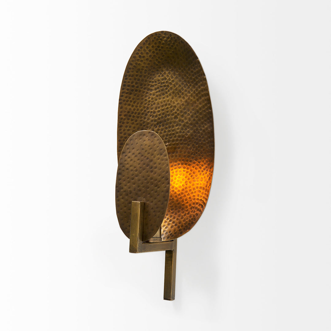 Clarence Metal Hammered Gold Round Wall Sconce Decor Mercana