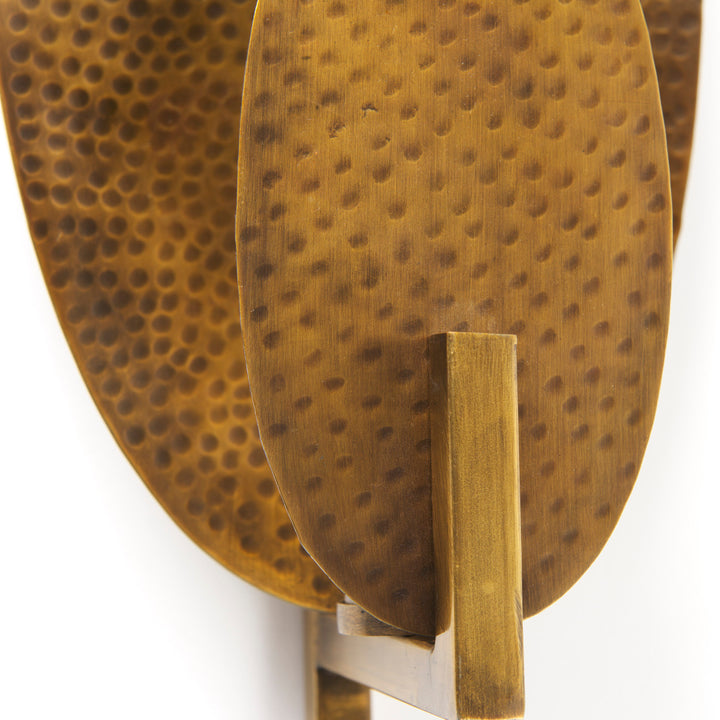 Clarence Metal Hammered Gold Round Wall Sconce Decor Mercana