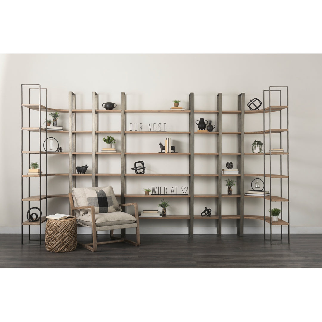 Taunton Medium Brown Wood W/ Antique Nickel Metal Frame 6 Tier Shelving Unit Decor Mercana