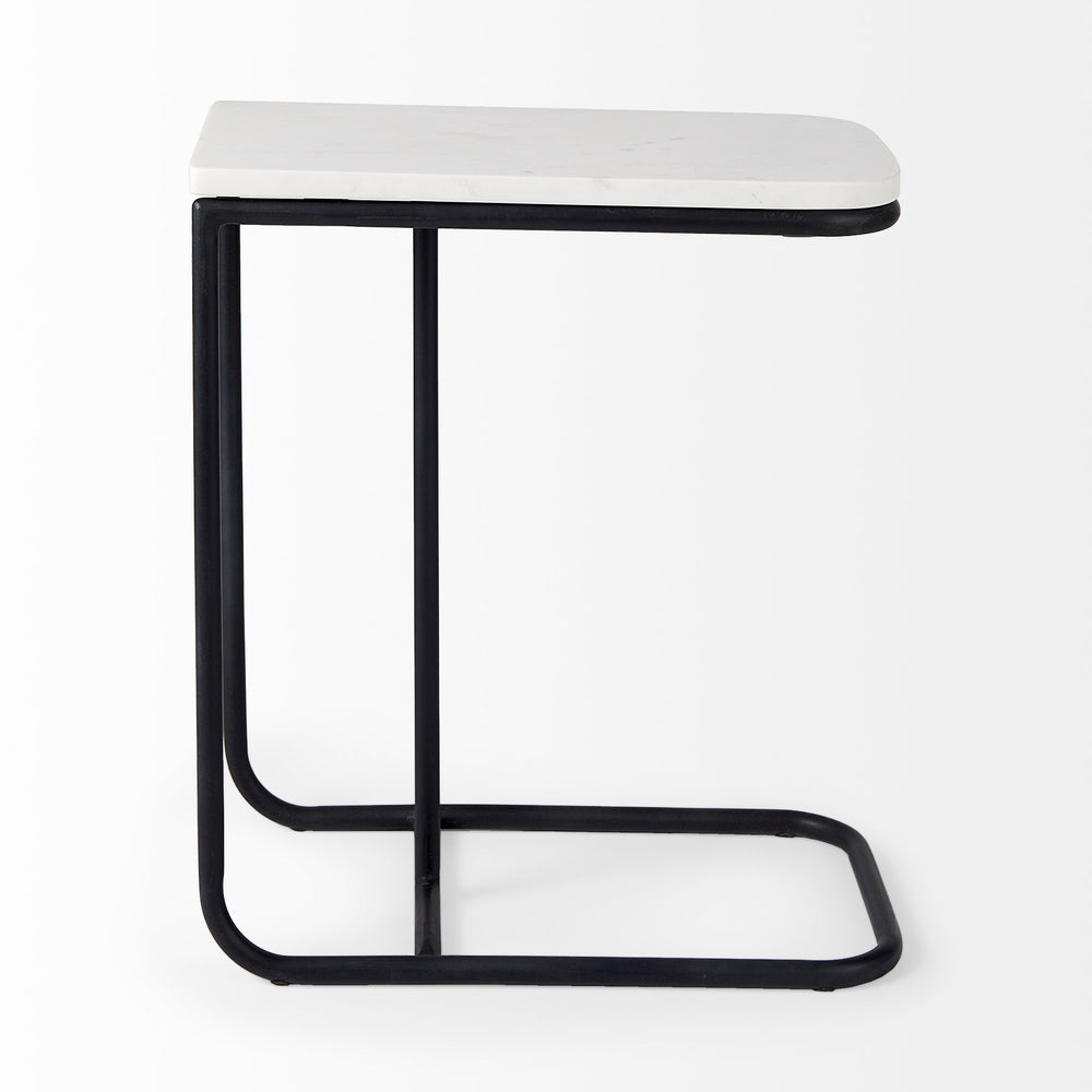 Kyra White Marble Top W/Black Iron Frame C-Shaped End and Side Table Dining Room Mercana