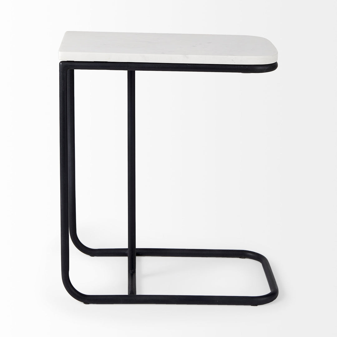 Kyra White Marble Top W/Black Iron Frame C-Shaped End and Side Table Dining Room Mercana