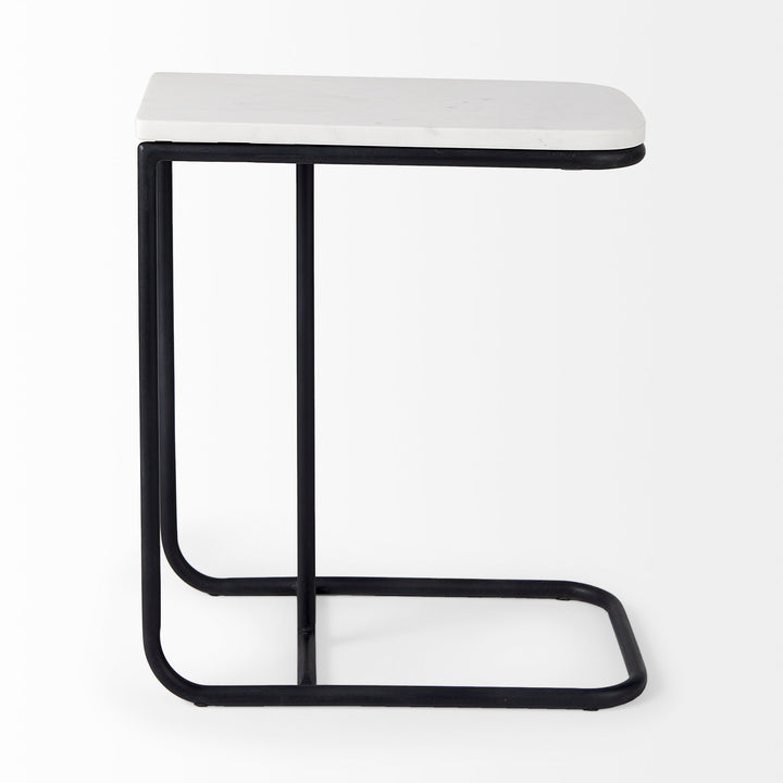 Kyra White Marble Top W/Black Iron Frame C-Shaped End and Side Table Dining Room Mercana