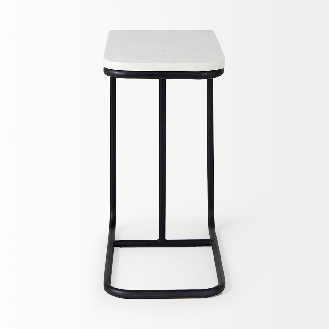 Kyra White Marble Top W/Black Iron Frame C-Shaped End and Side Table Dining Room Mercana