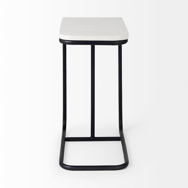 Kyra White Marble Top W/Black Iron Frame C-Shaped End and Side Table Dining Room Mercana