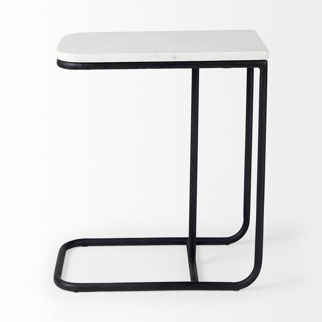 Kyra White Marble Top W/Black Iron Frame C-Shaped End and Side Table Dining Room Mercana