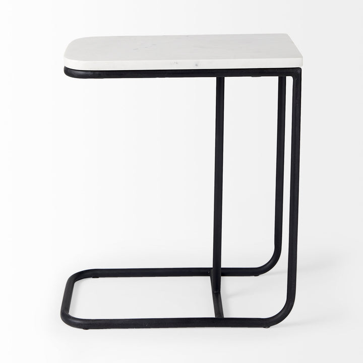 Kyra White Marble Top W/Black Iron Frame C-Shaped End and Side Table Dining Room Mercana