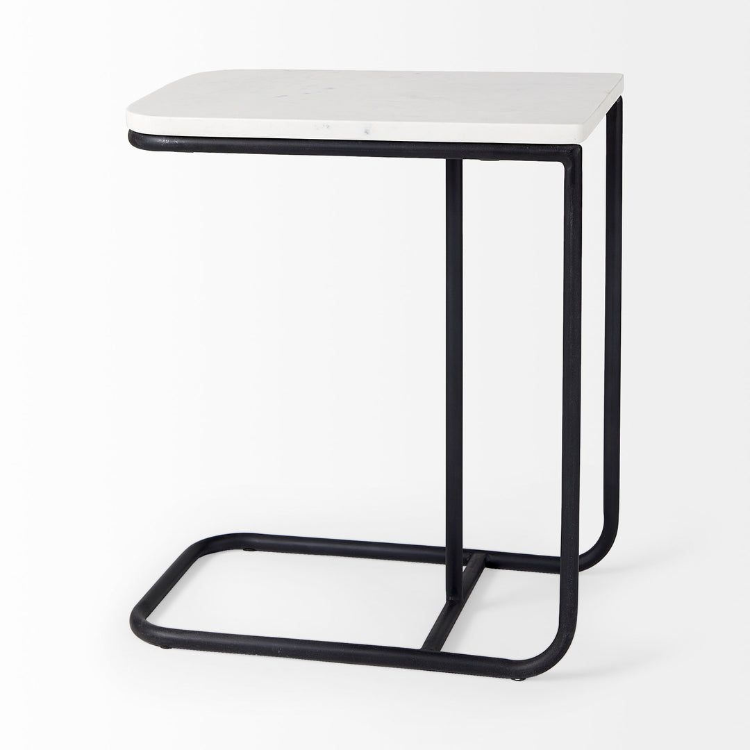 Kyra White Marble Top W/Black Iron Frame C-Shaped End and Side Table Dining Room Mercana