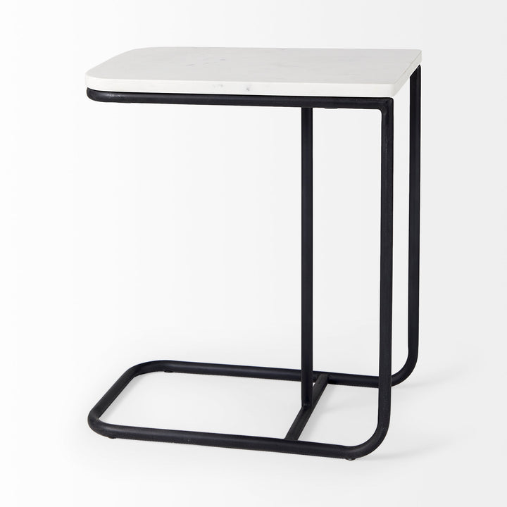 Kyra White Marble Top W/Black Iron Frame C-Shaped End and Side Table Dining Room Mercana
