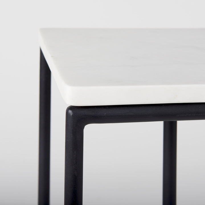 Kyra White Marble Top W/Black Iron Frame C-Shaped End and Side Table Dining Room Mercana