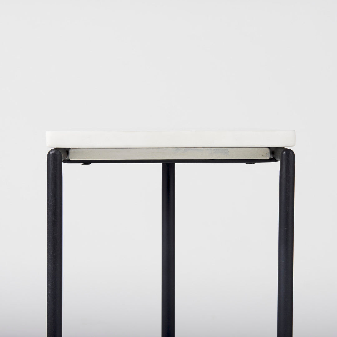 Kyra White Marble Top W/Black Iron Frame C-Shaped End and Side Table Dining Room Mercana