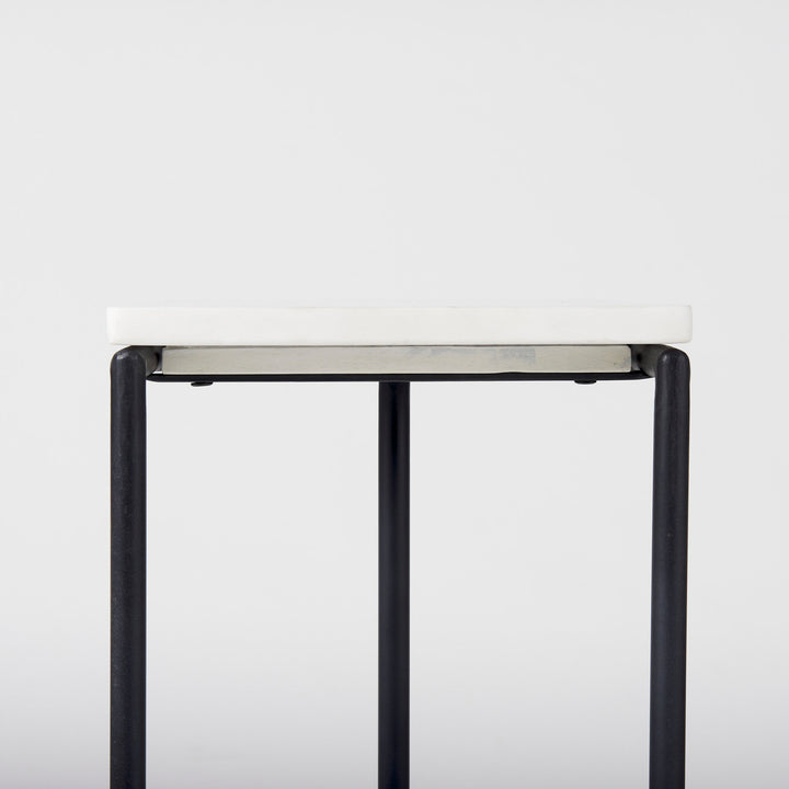Kyra White Marble Top W/Black Iron Frame C-Shaped End and Side Table Dining Room Mercana