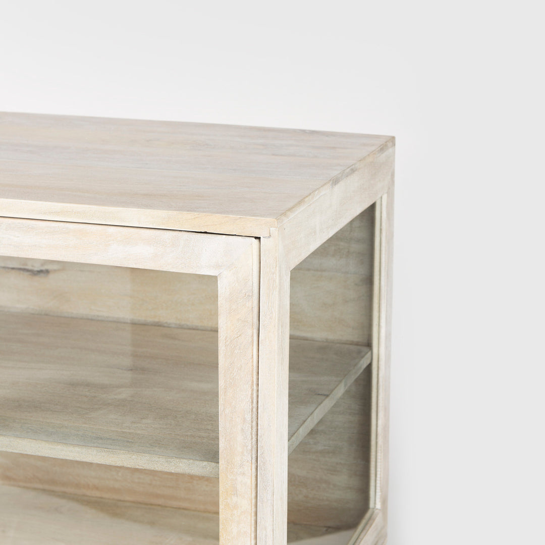 Arelius White Wood, Gold Metal Base w/ 2 Glass Doors Accent Cabinet Decor Mercana