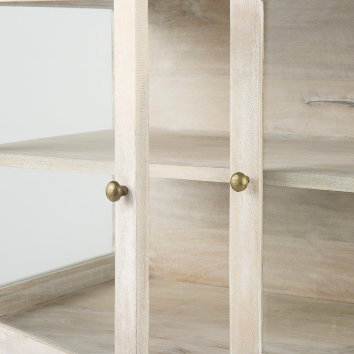 Arelius White Wood, Gold Metal Base w/ 2 Glass Doors Accent Cabinet Decor Mercana