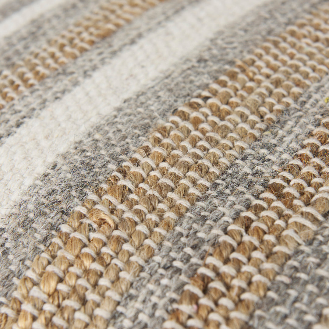 Aahana White/Taupe/Gray Striped Hemp and Cotton Pouf Living Room Mercana