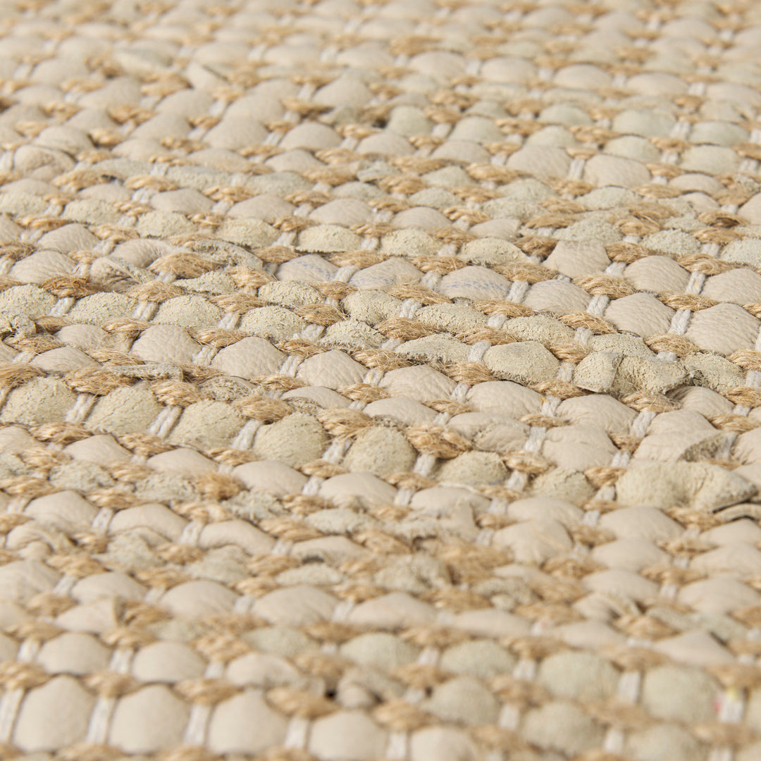 Aalia Beige Leather and Jute Pouf Living Room Mercana