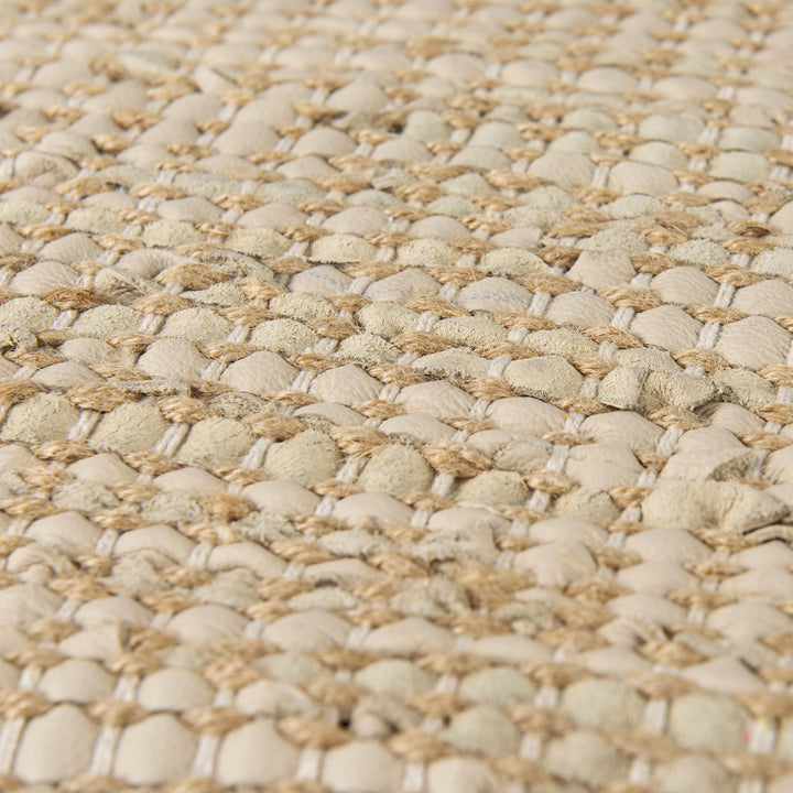 Aalia Beige Leather and Jute Pouf Living Room Mercana
