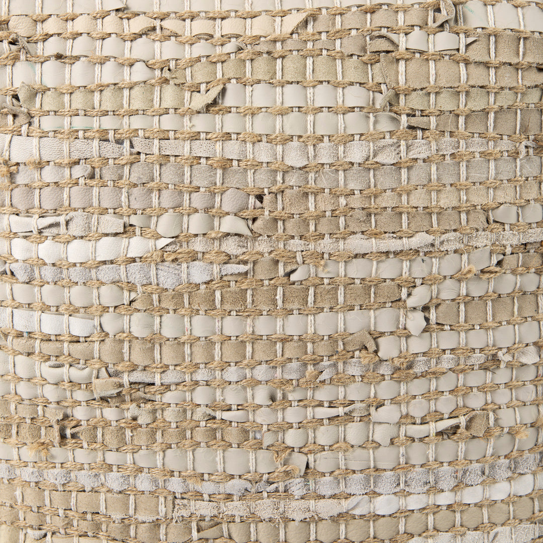 Aalia Beige Leather and Jute Pouf Living Room Mercana
