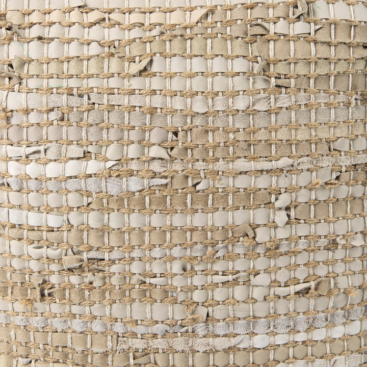 Aalia Beige Leather and Jute Pouf Living Room Mercana
