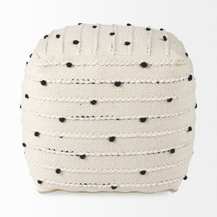 Amaira Cream/Black/White patterned Wool and Cotton Pouf Living Room Mercana
