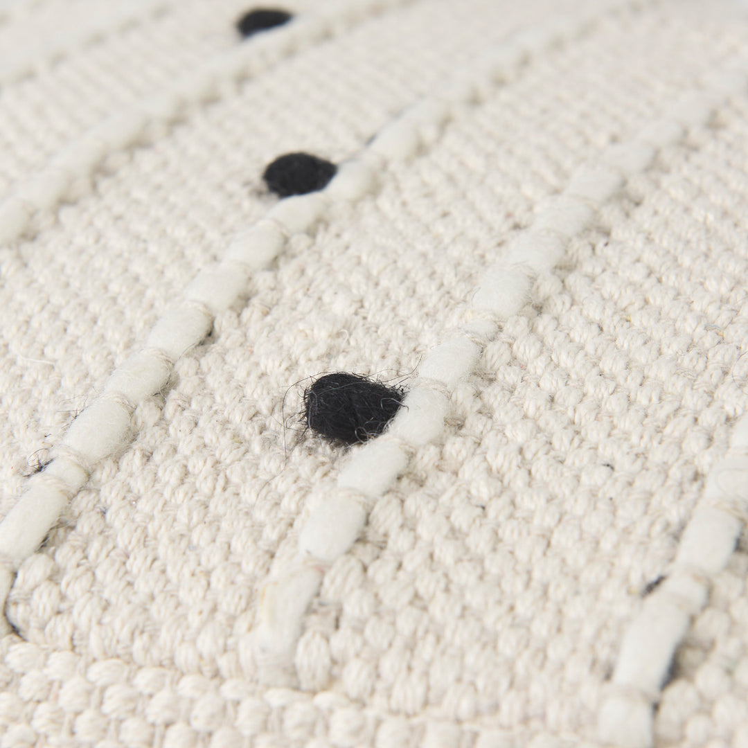 Amaira Cream/Black/White patterned Wool and Cotton Pouf Living Room Mercana