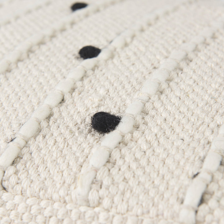 Amaira Cream/Black/White patterned Wool and Cotton Pouf Living Room Mercana