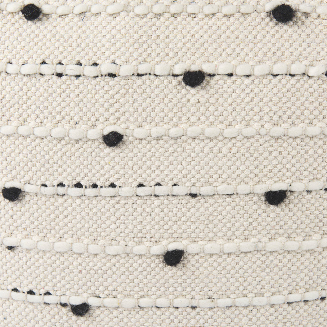 Amaira Cream/Black/White patterned Wool and Cotton Pouf Living Room Mercana