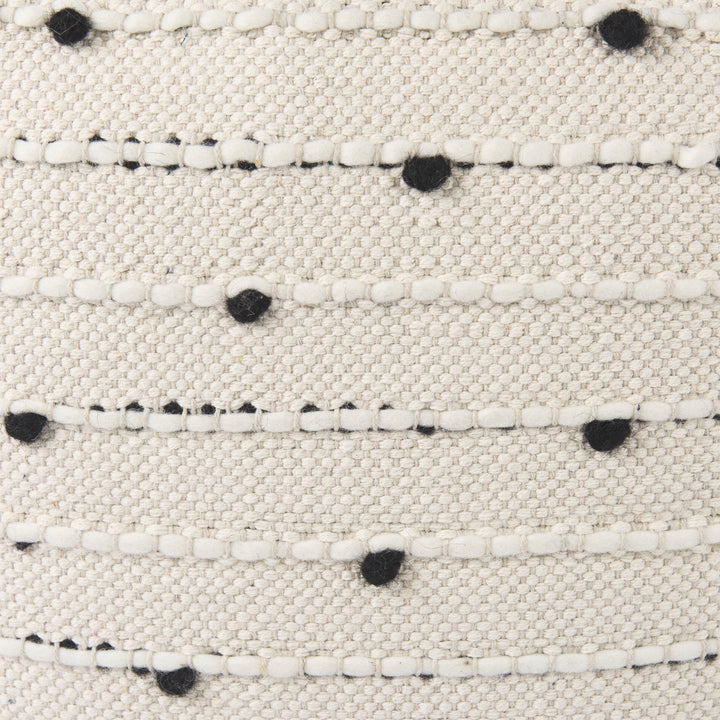 Amaira Cream/Black/White patterned Wool and Cotton Pouf Living Room Mercana