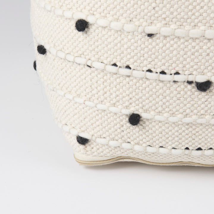 Amaira Cream/Black/White patterned Wool and Cotton Pouf Living Room Mercana