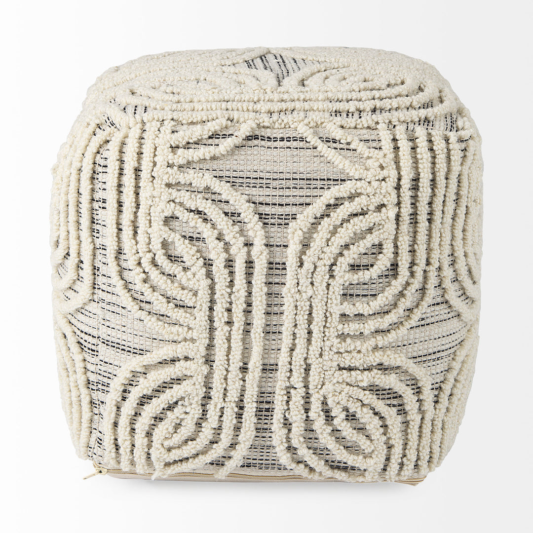 Amaya Cream/Black/Gray Wool and Cotton Pouf Living Room Mercana