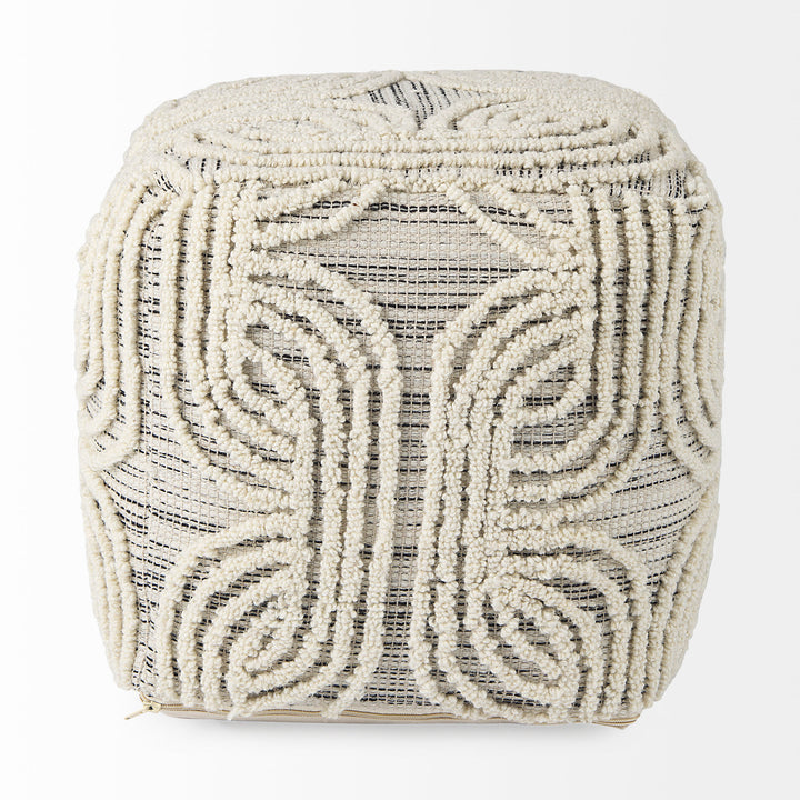 Amaya Cream/Black/Gray Wool and Cotton Pouf Living Room Mercana