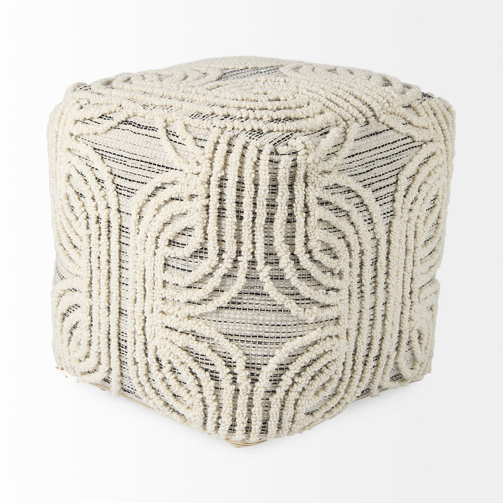 Amaya Cream/Black/Gray Wool and Cotton Pouf Living Room Mercana