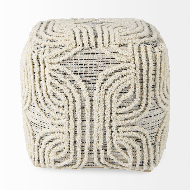 Amaya Cream/Black/Gray Wool and Cotton Pouf Living Room Mercana