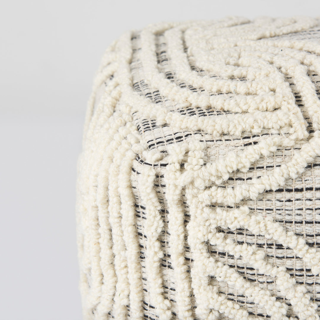 Amaya Cream/Black/Gray Wool and Cotton Pouf Living Room Mercana
