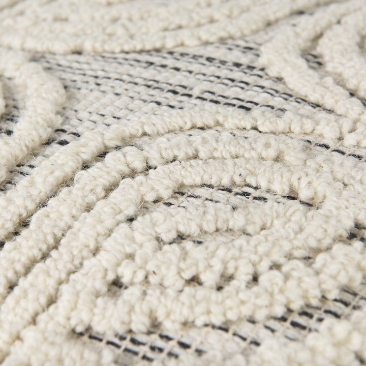 Amaya Cream/Black/Gray Wool and Cotton Pouf Living Room Mercana