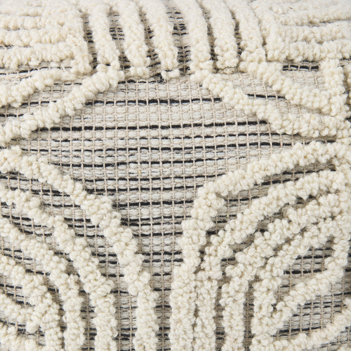 Amaya Cream/Black/Gray Wool and Cotton Pouf Living Room Mercana