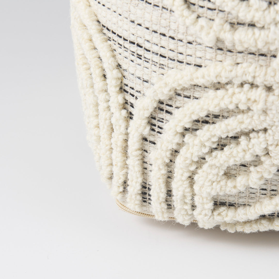 Amaya Cream/Black/Gray Wool and Cotton Pouf Living Room Mercana
