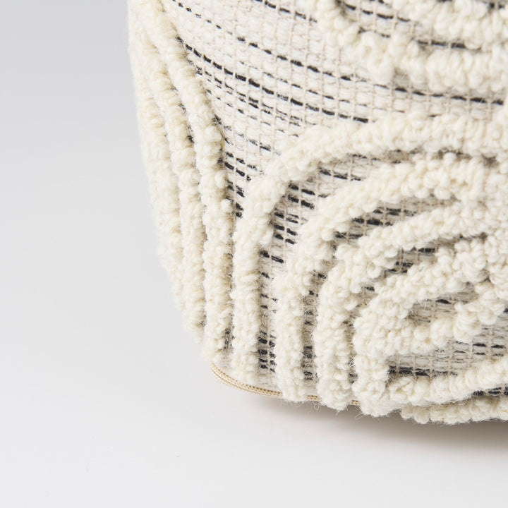 Amaya Cream/Black/Gray Wool and Cotton Pouf Living Room Mercana