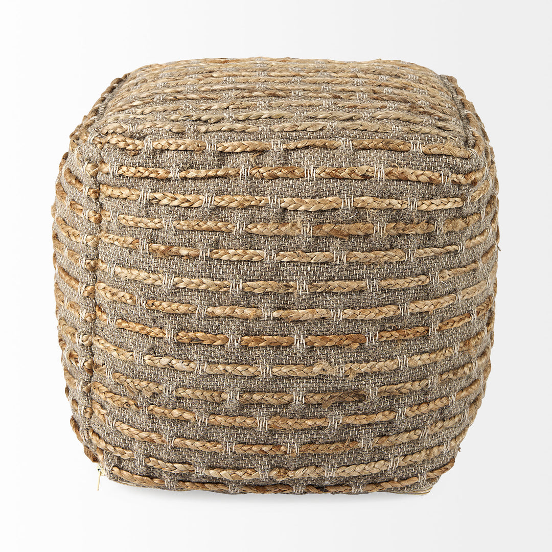 Binita Gray/Brown Hemp Wool and Cotton Pouf Living Room Mercana