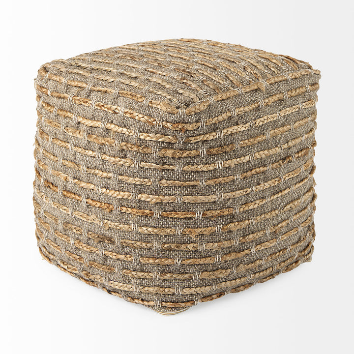 Binita Gray/Brown Hemp Wool and Cotton Pouf Living Room Mercana