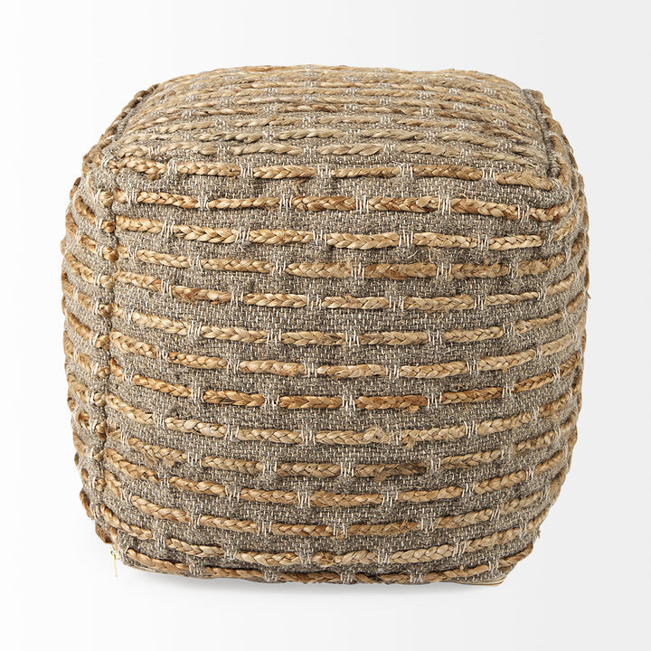 Binita Gray/Brown Hemp Wool and Cotton Pouf Living Room Mercana
